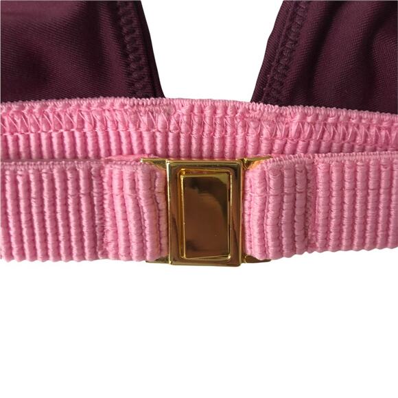 Rye Swimwear XOXO Bikini Top Merlot Stripe Triangle 2 Tone Purple Wine M EUC - Picture 5 of 14